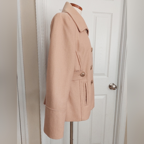 Nine West Double Breasted Tan Wool Pea Coat Women's Size 14 - Picture 5 of 6